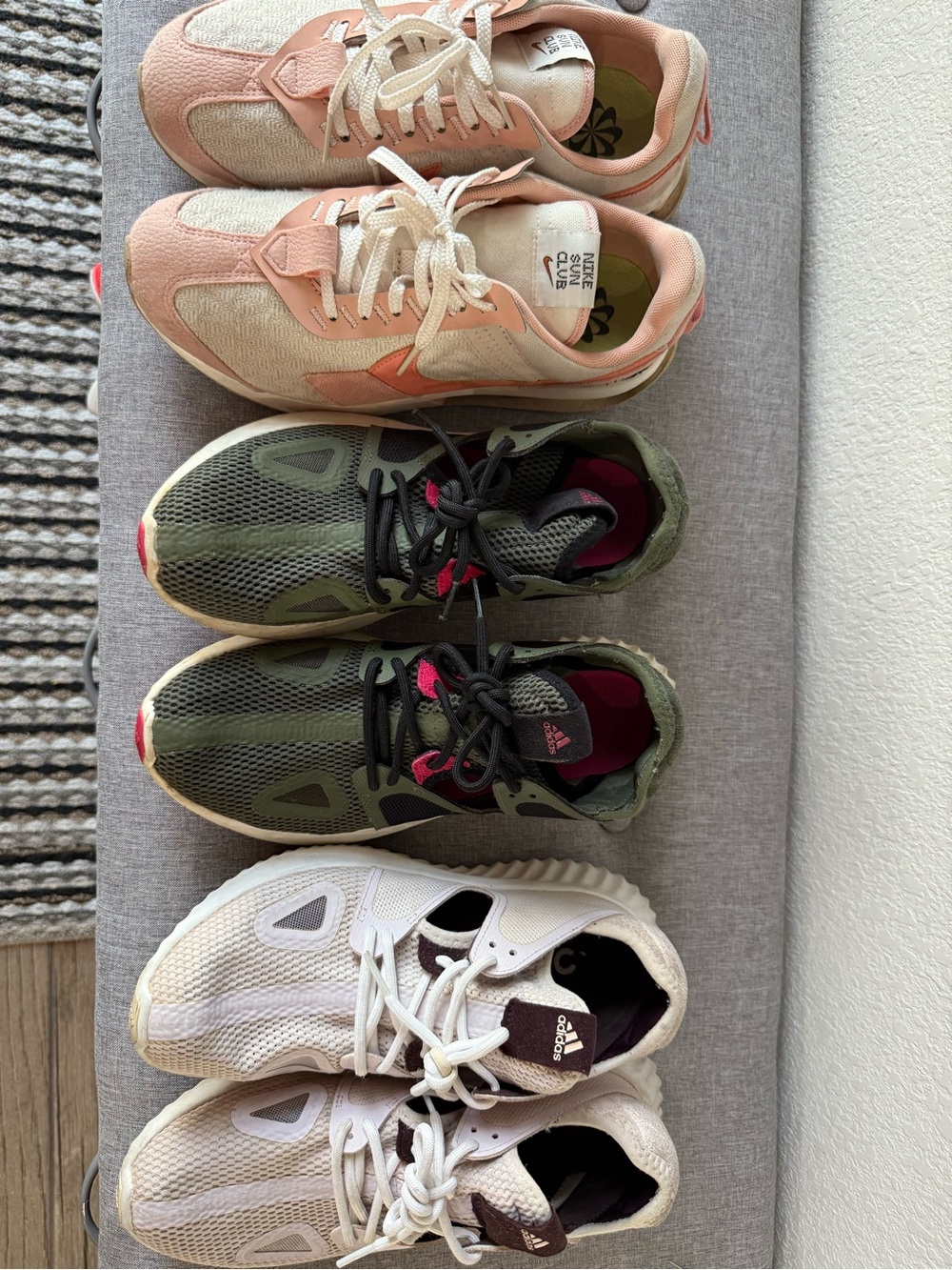 Bundle of women’s shoes size 8, 2 pairs of adidas and 1 pair of Nikes